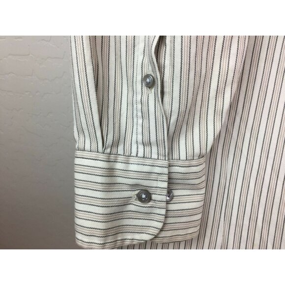 Van Heusen Mens Beige Striped Button-Front Shirt Size 16.5 32/33 - Picture 4 of 8